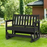 JUSTLET Outdoor Glider Rocking Chair,2 Person Bench Swings for Outside,HDPE All-Weather Resistant 2-Person Loveseat, Patio Glider with 660LBS Capacity for Backyard Garden Porch, Black